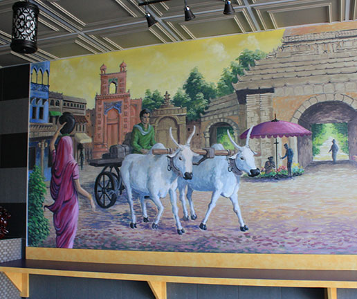 Restaurant Mural Painting Indian Culture and Architecture - Montreal