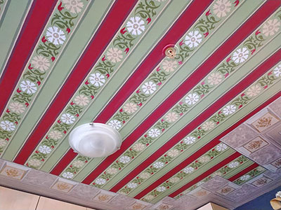 Ceiling Floral Stripes Painting Design.