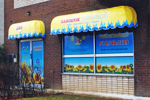 Window and door conopy design for garderie in Montreal.