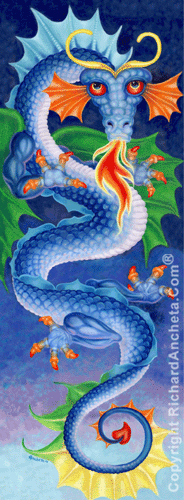 The blue dragon - mythical - the dragon of happiness - oil painting by Richard Ancheta.