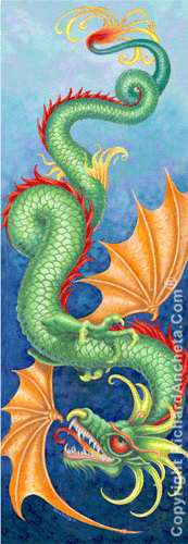The green dragon - mythical - the dragon of health - oil painting on canvas by Richard Ancheta.