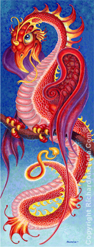 The red dragon - mythical - the dragon of power - oil painting on canvas by Richard Ancheta.