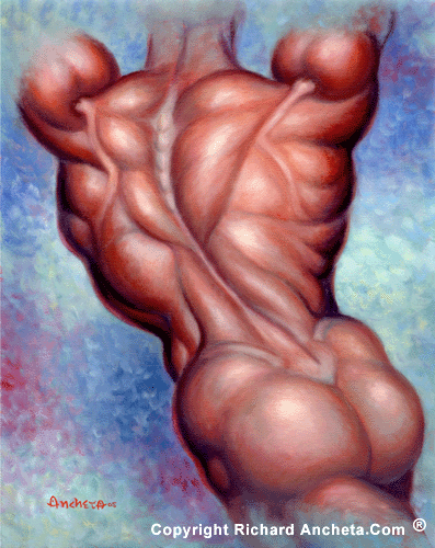 Figure painting, muscles anatomy formation of the back torso - oil painting on canvas by Richard Ancheta.