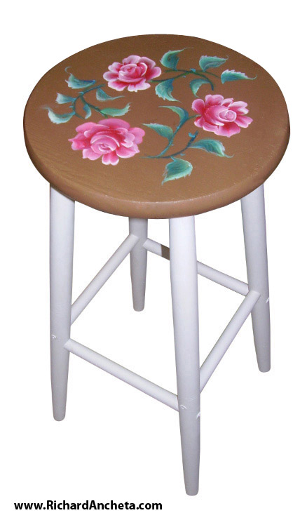 High Chair Bar Stool - wood with hand painted roses