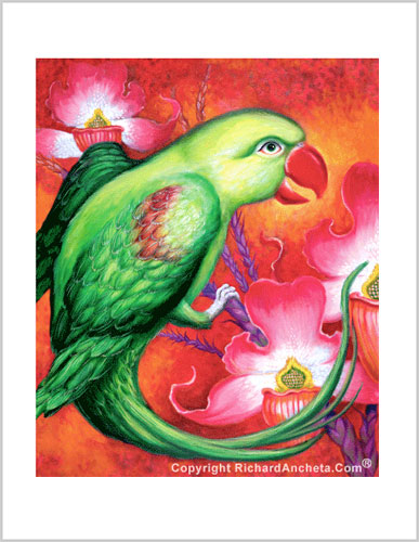 Green Parrot Painting Frameable Prints by Richard Ancheta