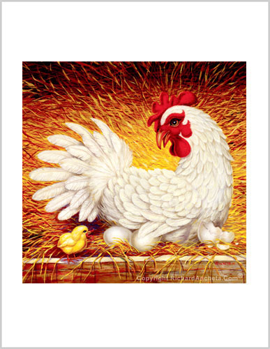 Solid white Chicken Painting Frameable Prints by Richard Ancheta