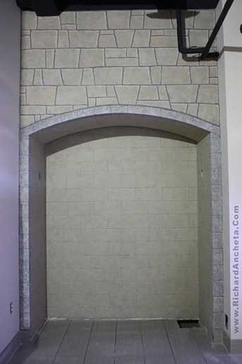 Arch medieval stone wall faux fini project realization - Montreal.