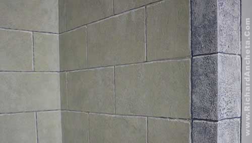 Arch medieval stone wall faux fini tiling and brick design - Montreal.