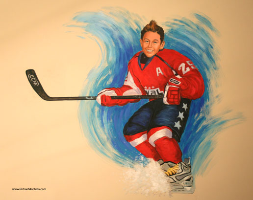 Boys mural painting - Stephan hockey portrait by Richard Ancheta.