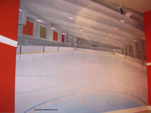Boys room mural painting - hockey rink by Richard Ancheta.