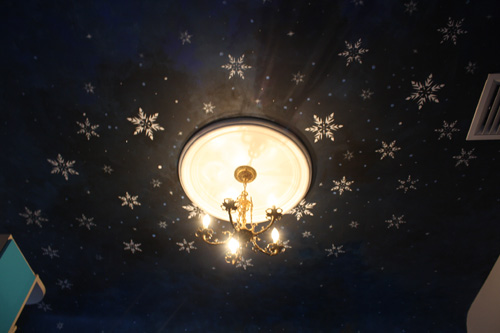 Ceiling design with snow flakes painting. by Richard Ancheta - Montreal.