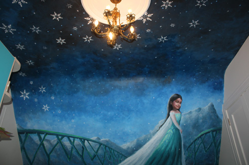 Children mural painting with ceiling design of snow flakes. by Richard Ancheta - Montreal.