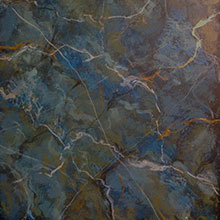 Blue Fantasy Faux Marble - Faux painting of Blue Fantasy Marble, layers of dark blue, delft blue, blue green, green earth tones, veining with feather strokes of greys, whites and gold.