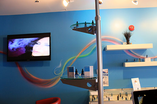 Mural airbrush painting with design center display - by Richard Ancheta, Montreal.