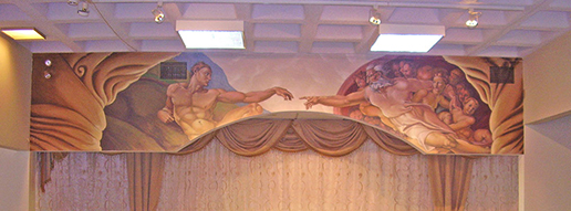 The Creation of Adam by Michelangelo Buonarroti - Renaissance arch mural painting reproduction - Montreal