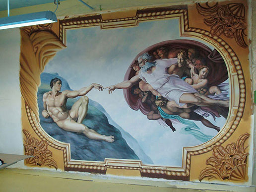 The Creation of Adam by Michelangelo Buonarroti - Renaissance mural painting studio reproduction - Montreal