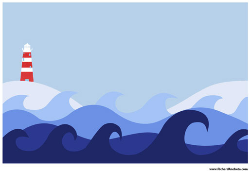 Mural painting - lighthouse and ocean graphic design.