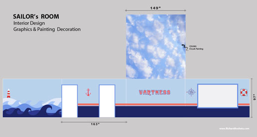 Orthographic drawing of Sailors Room - Interior Design and Painting Decoration.