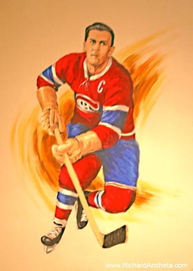 Maurice Richard hockey portrait mural painting by Richard Ancheta - Montreal.