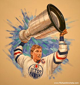 Wayne Gretzky hockey portrait mural painting by Richard Ancheta - Montreal.
