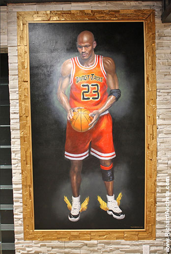 Michael Jordan mural painting - oil portrait on canvas, 86.5 x 47.5 in. - by Richars Ancheta - Montreal.