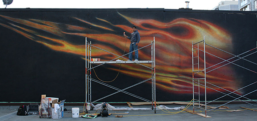 Richard Ancheta - airbrush painting of Michael Jordan exterior mural - Montreal.