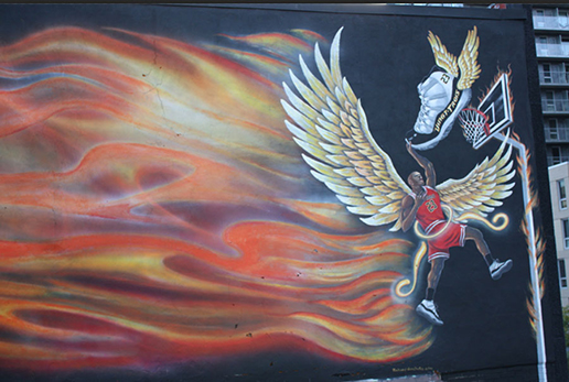 Michael Jordan exterior mural painting - by Richard Ancheta - Montreal.