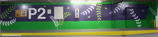 Mural Painting - Bicycle Parking graphic Design - Stationnement Velo Murals  - 1000 de la Gauchetire Montreal - freehand graphics by Richard Ancheta