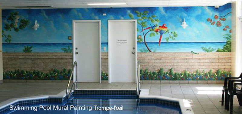 SWIMMING POOL MURAL Interior Oil Painting Decoration