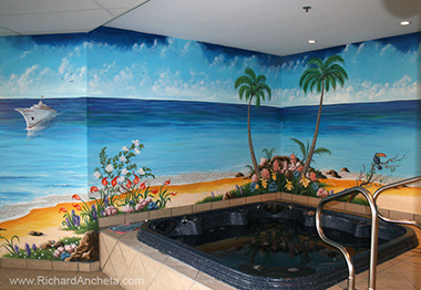 Spa and jacuzzi swimming pool mural painting by Richard Ancheta - Montreal.