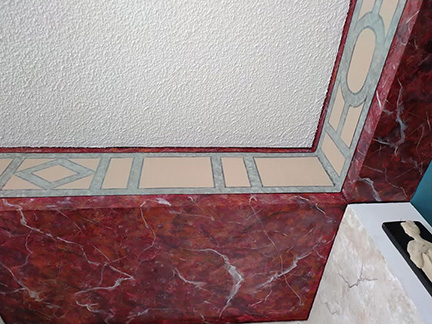 Onyx red marble ceiling corners.