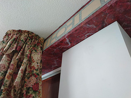 Onyx red marble ceiling design.