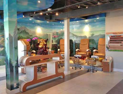 Spa waterfalls and seascape mural painting by Richard Ancheta - Montreal.