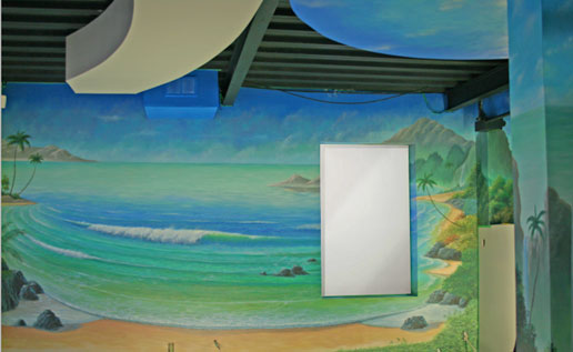 Seascape mural painting at the reception mural background.