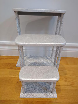 Mini
				   tea tables set of 3 with metallic pearl and granite faux stone texture.