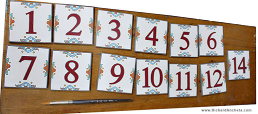 Tile ceramic painting decoration of numbers for salon door decor - Montreal.