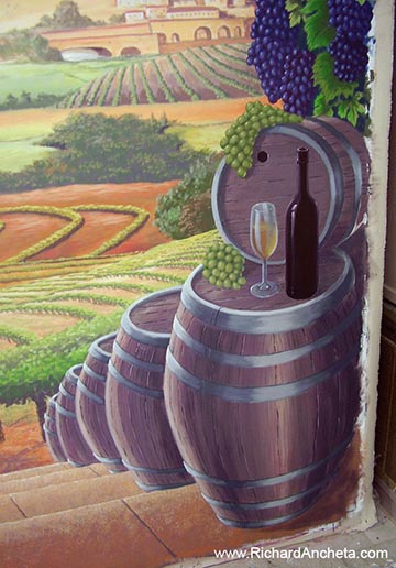 Wine Cellar Mural Painting - Tuscan Vineyard - Details of painting application of fractal designs and the rythm of lines composition.