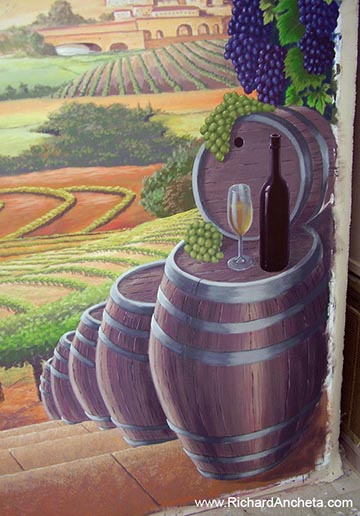 Wine Cellar Mural Painting - Tuscan Vineyard -  Details of painting application of fractal designs and the rythm of lines composition.