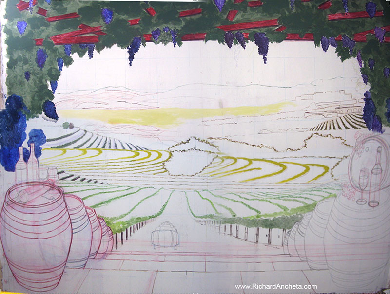 Wine Cellar Tuscan Vineyard Mural Painting Montreal By Richard