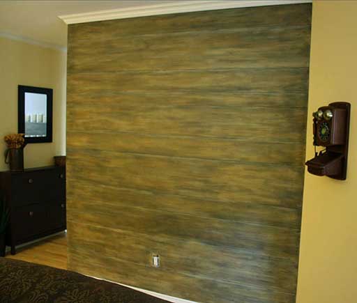 Faux finishing antique lumber wood grain mural painting - living room - by Richard ancheta - Montreal.