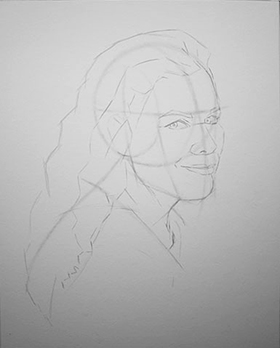 Charcoal portrait, ball and plane step 4