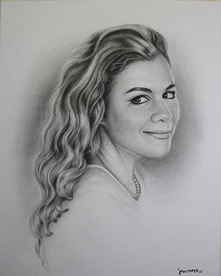 Charcoal portrait drawing and sketching seven process demonstration, artists model - Sophie Gregoire Trudeau, portrait design by Richard Ancheta.