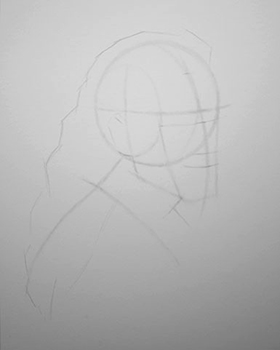 Charcoal portrait, ball and plane step 3