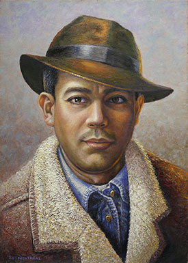 Richard Ancheta self-portrait oil painting on canvas - detailing.