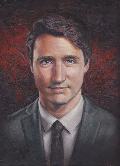 Oil portrait Flemish painting technique - 
Detailing, artist model Justin Trudeau