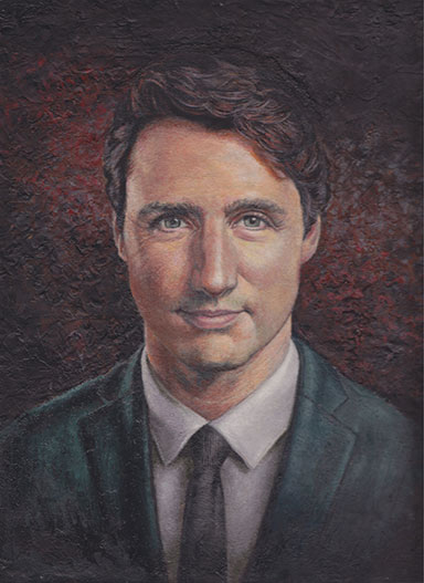Oil portrait flemish painting technique - first  color layer - artist model Justin Trudeau