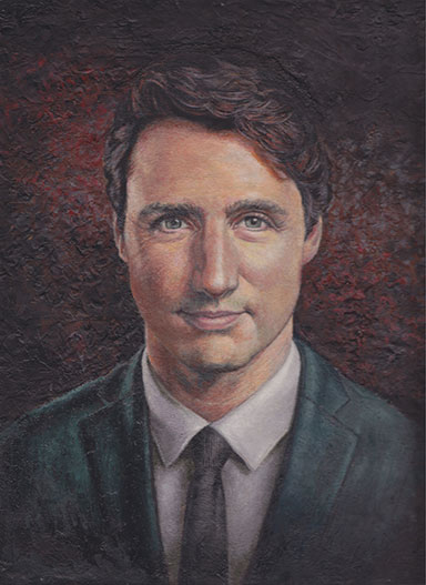 Oil portrait flemish painting technique - first color layer - artist model Justin Trudeau