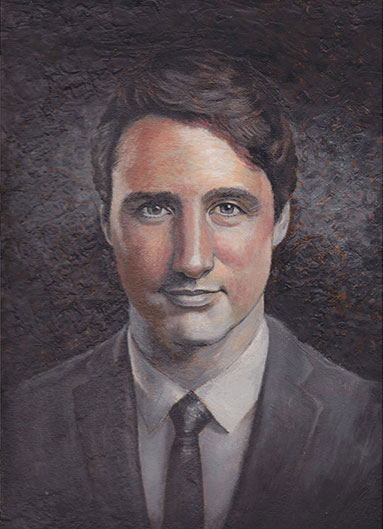 Oil portrait Flemish painting technique - first color glaze - artist model Justin Trudeau