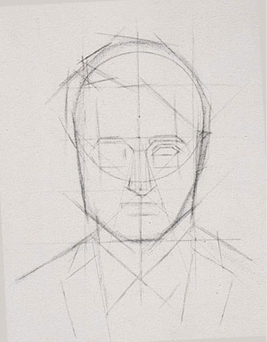 Oil portrait Flemish painting technique - Pencil drawing - envelop geometry