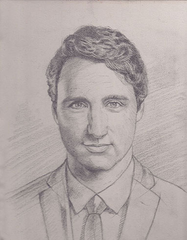 Oil portrait Flemish painting technique - Pencil drawing - Justin Trudeau